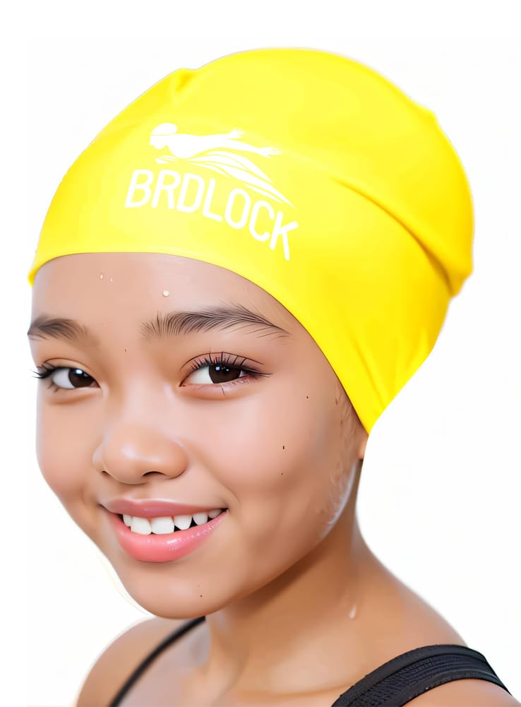 BRDLOCK Swim Cap Kids Extra Large Swim Cap for Braids and Dreadlocks Waterproof Silicone Swimming Caps for Girls Boys Children Youth Teen Large Swim Hat for Long Hair Thick Curly Hair Weavs Afro Hair