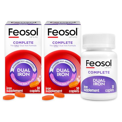 Feosol Complete Iron Supplement Caplets Bifera Iron for High Absorption Heme and Non-Heme Dual Action Minimizes Side Effects 1 Per Day Energy and Immune System Support Pack of 2 Total 60 Count