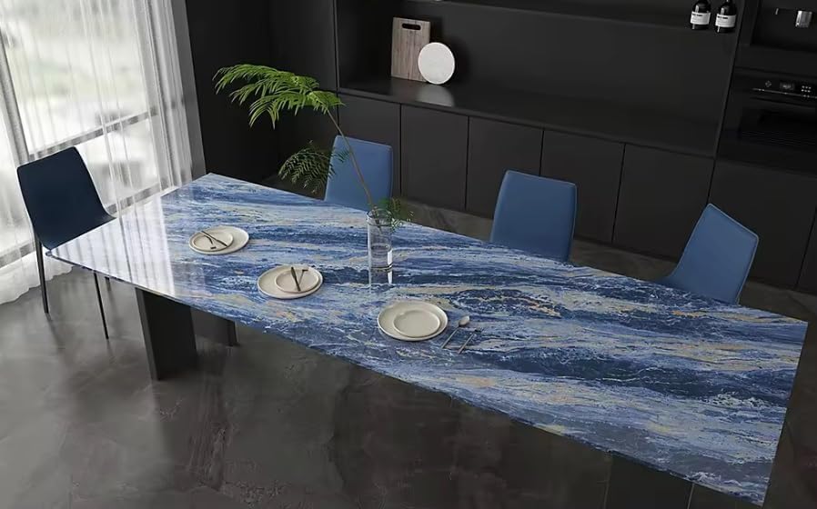 Image of VOLITO Self Adhesive Marble Wallpaper Kitchen Wallpaper Oil Proof & Waterproof Wallpaper for Cabinet Makeover, Almirah, Plastic & Tabletop, Wardrobe (60x200cm) (V-New Blue Waves)