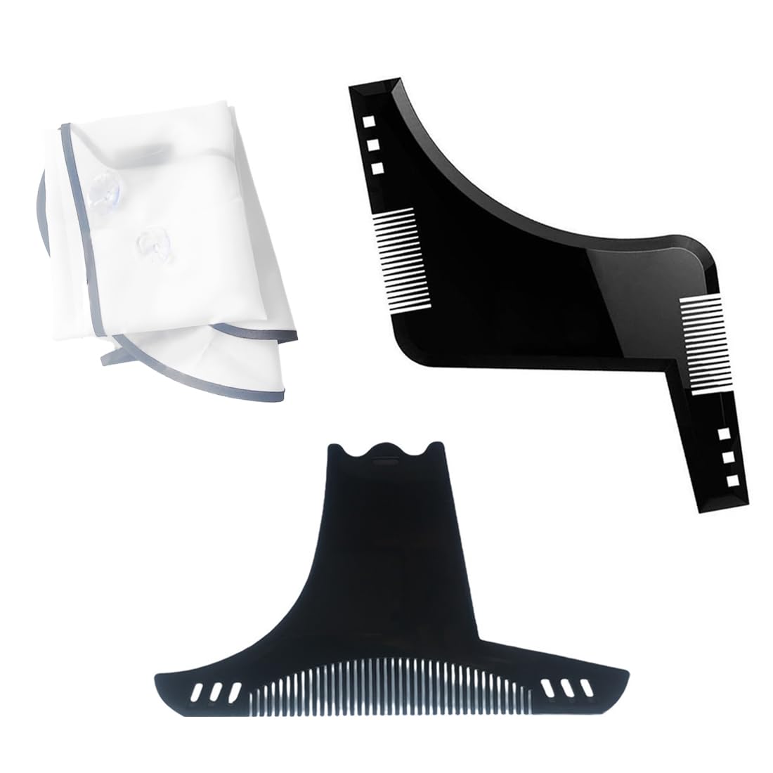 Set di Accessori per Barba:2 Pezzi Stencil Pettine per Barba Uomo+Con 1 Pezzo di Stoffa Bianca,Spazzola da Barba,Regalo da Uomo per il Parrucchiere(Nero)