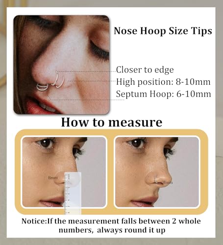 MJust 3pcs Nose Rings Hoops - G23 Pure Titanium Hinged Nose Hoops 16G/18G/20G CZ Clicker Septum Nose Ring Lip Helix Cartilage Hoop Earring Daith Rook Conch Body Piercing Jewelry for Women Men 6MM 8MM 10MM4