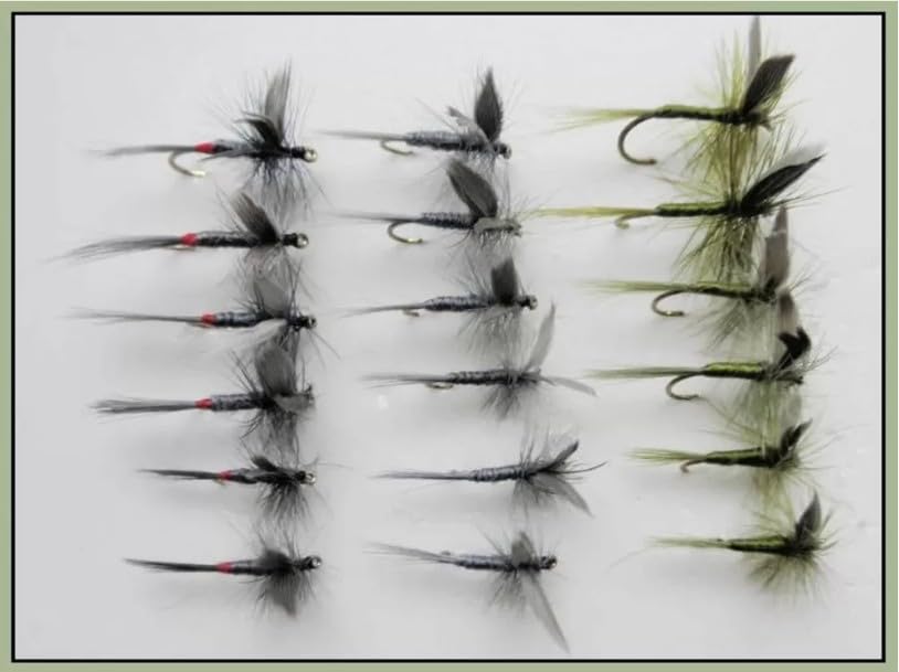 18 Pack Dry Flies - Blue, Iron and Olive Dun, Choice of Size, fly fishing (18, Mixed)