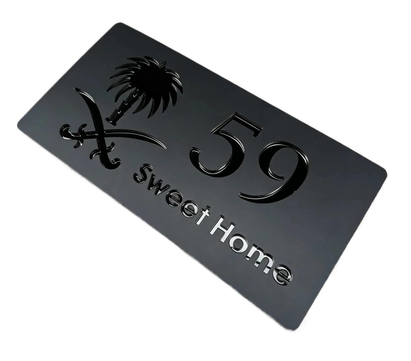 1 Stück Hausnummer Außenschild Schwimmendes Namensschild Mit Tür 3D Acryl Adresse(Black black,15x25cm)
