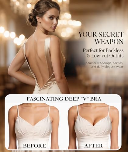 Image of MITALOO Sticky Bra Slicone Adhesive Bra Seamless Push Up Invisible Strapless Backless Covers for Women Dark Nude