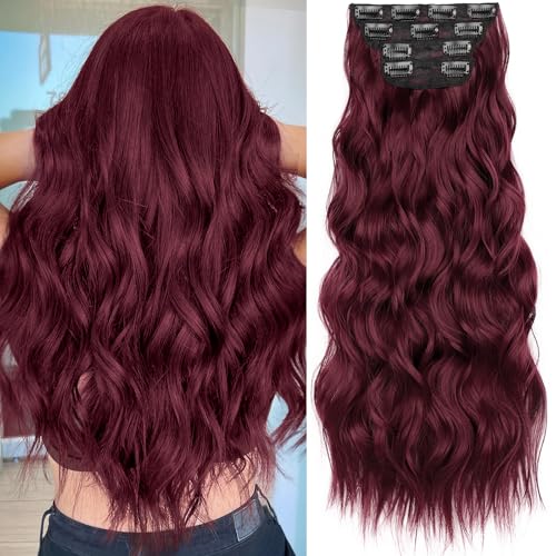 Image of KooKaStyle Wavy Thick Clip in Hair Extensions 24 inch Burgundy