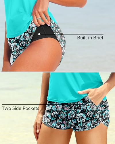Image of Talisea Women 2 Piece Tankini Swimsuit with Pockets Boy Shorts Modest Bathing Suit Tummy Control Tank Top