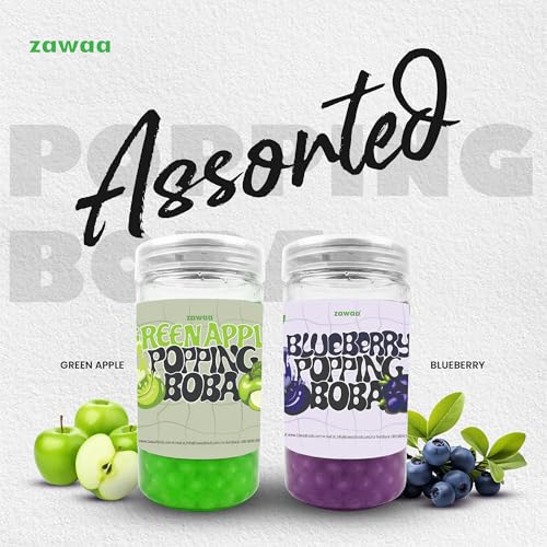 Image of Zawaa Boba Tea Assorted Popping Boba Pearls - Green apple & Blueberry | 300g Each (Pack of 2) | Bursting Bubble Tea Pearls