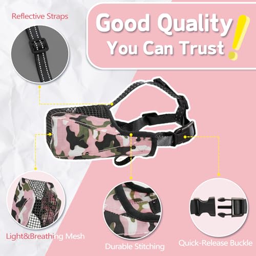 Image of Dog Muzzle, Soft Mesh No Barking Pet Muzzles for Small Medium Large Sized Dogs, Breathable Drinkable Dog Mouth Guard Adjustable Puppy Muzzle to Prevent Dogs Biting Chewing and Licking, Pink