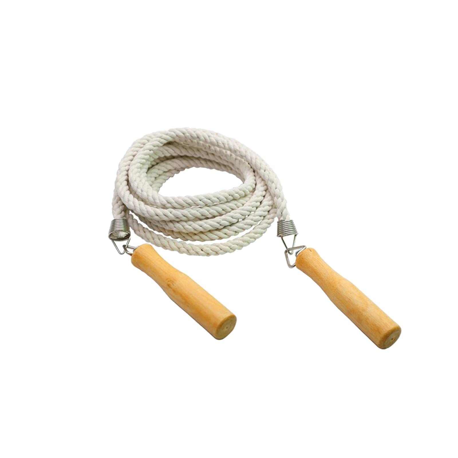 Springseil aus Baumwolle und Leinen, Holzgriff, Springseil für Fitness, Sportgeräte, Sportunterricht (7 m)