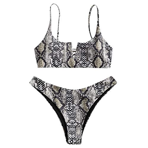 ZAFUL Damen Sexy V-förmiger Bikini mit Dünnem Riemen und Streifenmuster...