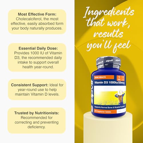 Zipvit Vitamin D 1000IU, 1 Year Supply, 365 Vegetarian D3 Tablets, High Absorption, Easy-to-Swallow Vitamin D Tablets for Immune, Bone & Muscle Health - Image 4