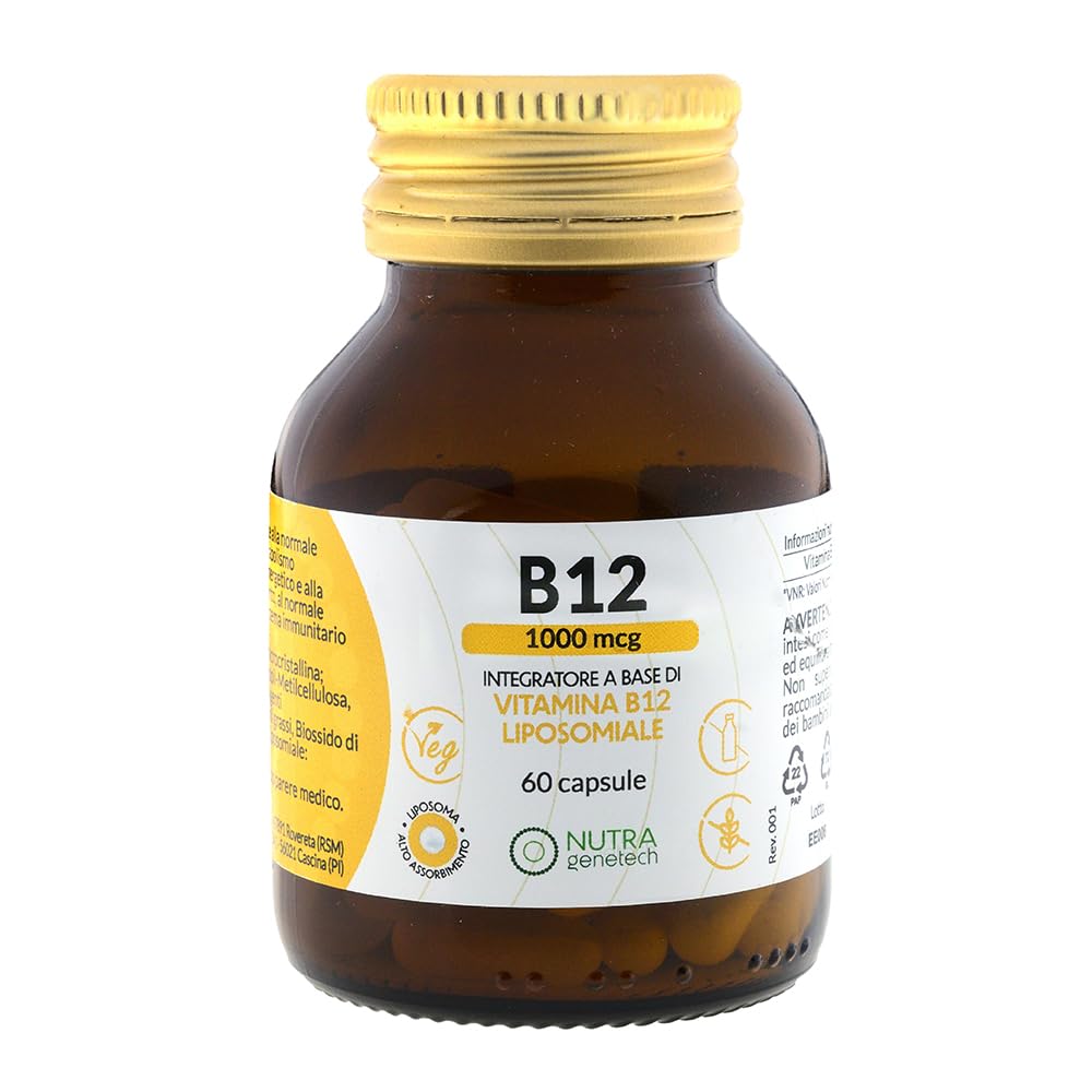 Vitamina B12 Liposomiale 1000 mcg | Metilcobalamina ad Alta Biodisponibilità | Integratore in Capsule | Vegano | Supporto Energetico e Nervoso | Flacone in Vetro 60 cps