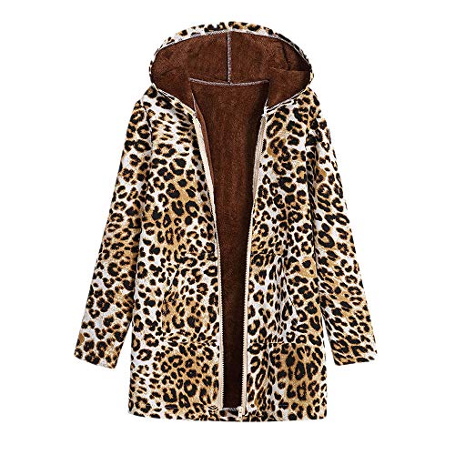 MEIbax Retro Solapa Cotton Casual Abrigo De Talla Grande Mujeres con Capucha De Manga Larga de Invierno Estampado de Leopardo Sexy Chaqueta Cardigan Tallas Grandes Outwear Caliente Capa Gruesa