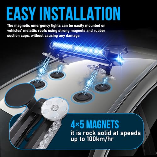 Strobe Light Bar for Trucks - MIRUNNY 15Inch Waterproof Double Side Safety Warning Flashing Beacon Emergency Lighting Bar with Magnetic Base for Snow Plow, Trucks, Construction Vehicles(Blue) - Image 5