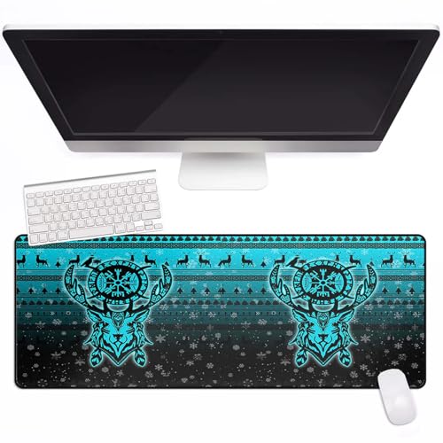 Mitología Nórdica Vikinga 70x30cm Alfombrilla Pc con Costuras Anti-Desgaste Árbol del Mundo con Lobo Fenrir Impreso en 3D Mouse Pad Base de Goma Antideslizante Oficina Accesorios para Escritorio