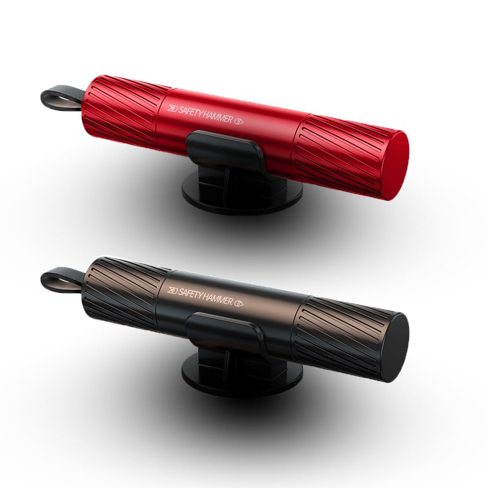 EWUVP Safe Hammer, 2pcs Window Breaker for Car, Car Hammer Seatbelt Cutter Car Window Breaker Tool Emergency Escape Tool, Glass Breaker Life Hammer Car Escape Tool and Seatbelt Cutter (Black+red)