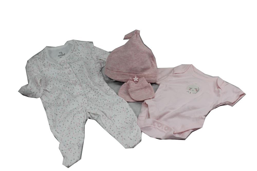DRW - Cesta - Canastilla de Regalo niña recién Nacida con Ropa, Set de baño y albúm de Fotos