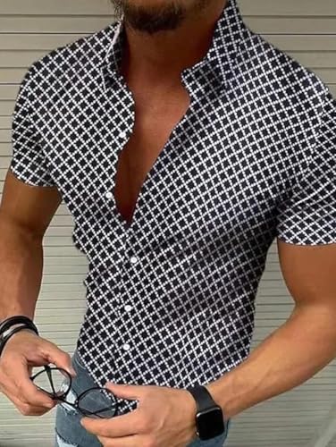 Men's Retro Four Seasons Button Shirt Street Harajuku Printed Short Sleeve Collar Hip Hop Casual Top3