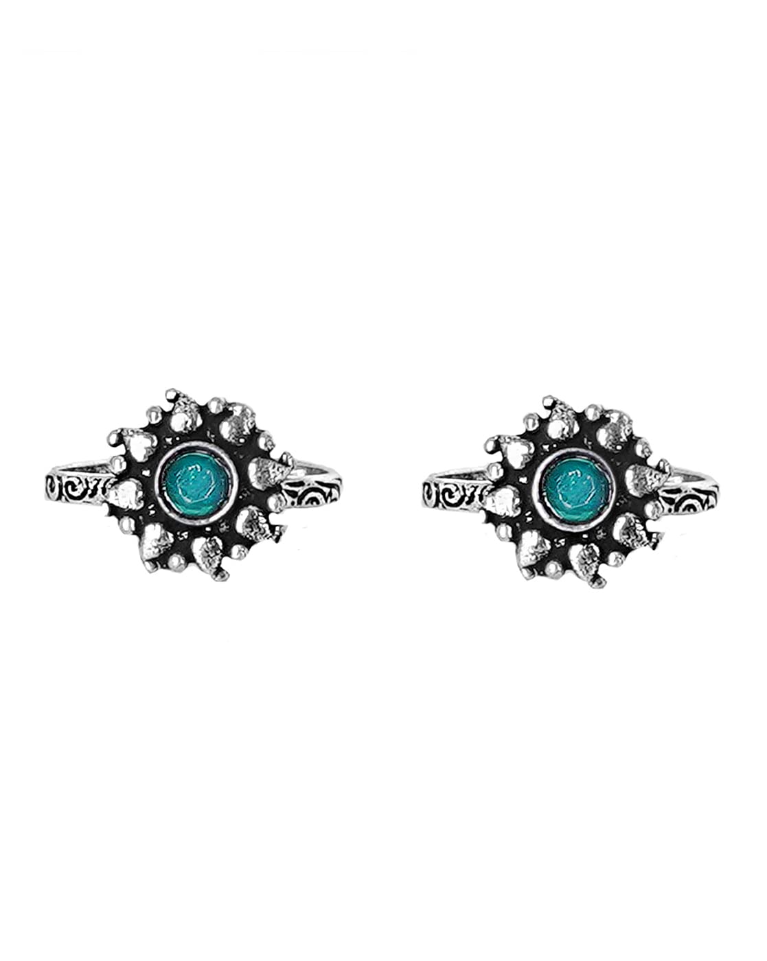 Miraya Green Stone Silver Oxidised Toe Rings for Women-image-37
