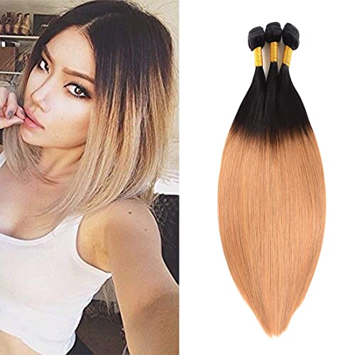 Human Hair Bundle 1B27 Grade 8A Brazilian Remy Hair Bundle Tow Tone With Dark Roots Real Unprocessed Virgin Hair 3 Bundles Straight Hair Ombre Bundles 16 18 20 Inch