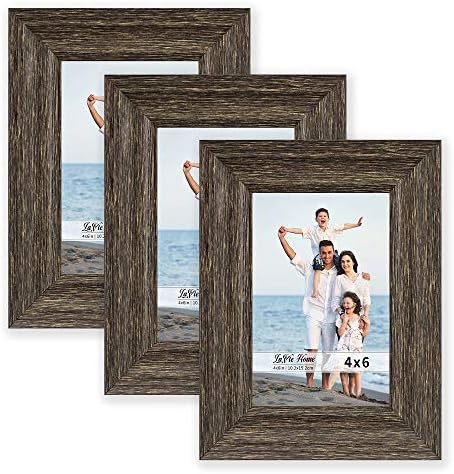 LaVie Home 4x6 Picture Frames (3 Pack, Brown Wood Grain) Rustic Photo Frame Set with High Definition Glass for Wall Mount & Table Top Display, Set of 3 Elite Collection