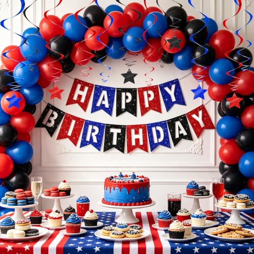 Image of BEISHIDA Red Blue Black HAPPY BIRTHDAY Banner for Spider Birthday Party Decoration