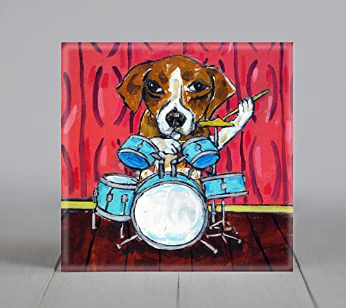 Beagle tile - art coaster - gift for drumer - drumming - animal decor - home accent
