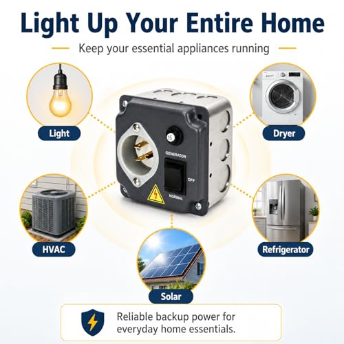 Image of 20 Amp 120V Manual Generator Transfer Switch for 120V Portable Generators, Power Stations,Solar Systems, Pre-Wired Generator Transfer Switch for Home, RV, and Outdoor Emergency Power Needs