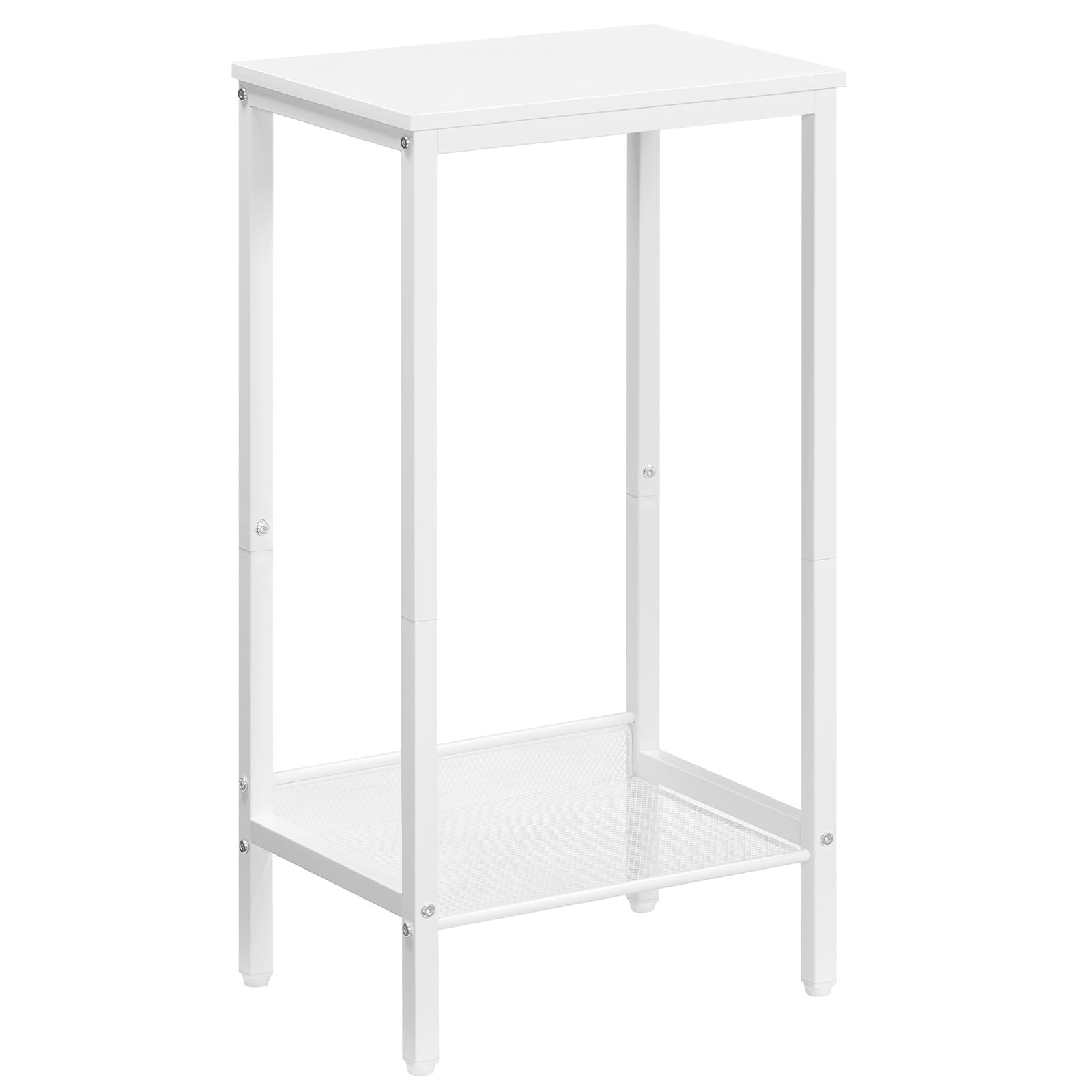 HOOBRO Wysoki stolik pod telefon z regulowaną półką z siatki wąski stolik nocny stolik kawowy 38 x 28 x 735 cm do biura przedpokoju salonu industrialny design biały EWW03DH01