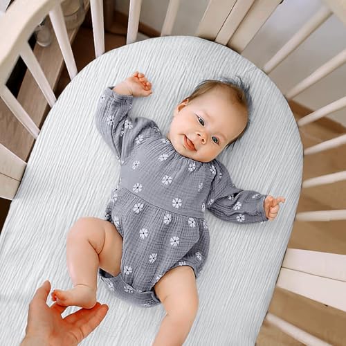 Image of lulumoon Baby Muslin Bassinet Sheets: Cotton Bassinet Sheets Neutral for Boys and Girls - Fitted for Oval Rectangle or Hourglass