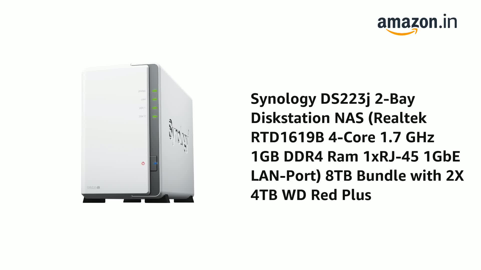 Synology DS223j NAS 2ベイ　WD RED 4TB 2枚付き Amazon.com: Synology DS223j 2-Bay Diskstation NAS (Realtek