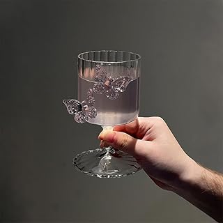 gugululu Pink Butterfly Wine Glasses, Goblets Champagne Cups Drinking Glasses Fashioned Clear Reinforced Stems and Romantic Pink 3D Butterfly for Weddings Engagements Party Gifts