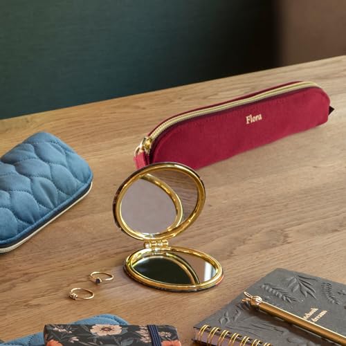 Miquelrius - Owalne etui na biżuterię, etui ze złotym stemplem i zamkiem błyskawicznym, na zewnątrz z bawełny i poliestru wewnątrz, do makijażu lub małych akcesoriów, 195 x 35 x 40 mm, bordowy