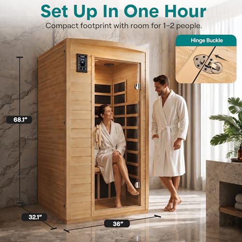 SereneLife 1-2 Person Low EMF FAR Infrared Sauna for Home, Red Light Therapy, 7-Color Chromotherapy & Bluetooth Speaker, Indoor Dry Heat Sauna up to 149°F - image 2