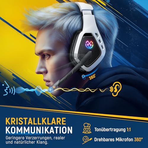 2.4Ghz Wireless Gaming Headset for PS5/PS4/PC(USB-A Port) - 40H Battery Life, Spatial Audio with 360° Flexible Mic, Wireless Headset for Switch/Tablets/Mac and Phone (USB-C Port) – Bild 5