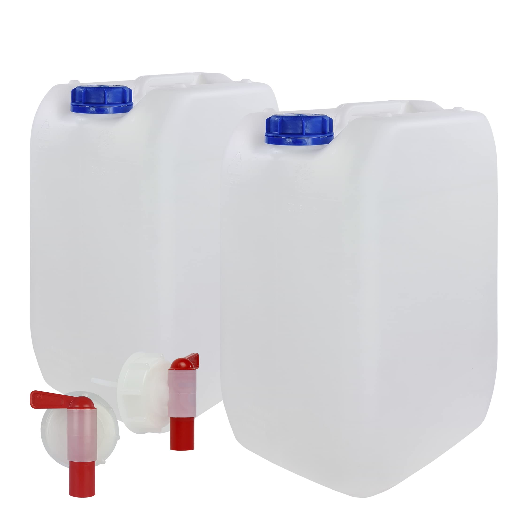 Bidón Garrafa Plástico 20 litros con Grifo. Apta para uso alimentario. Homologación para transporte. (2 Unidades).