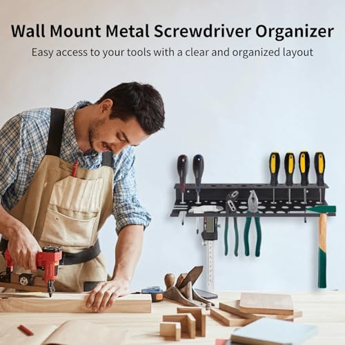 Wall Mounted Metal Screwdriver Organizer, Manual Tool Wall Holder, Plier Storage Rack for Home and Workshop, Includes Screws and Wall Anchors, Space-Saving Design - Image 3