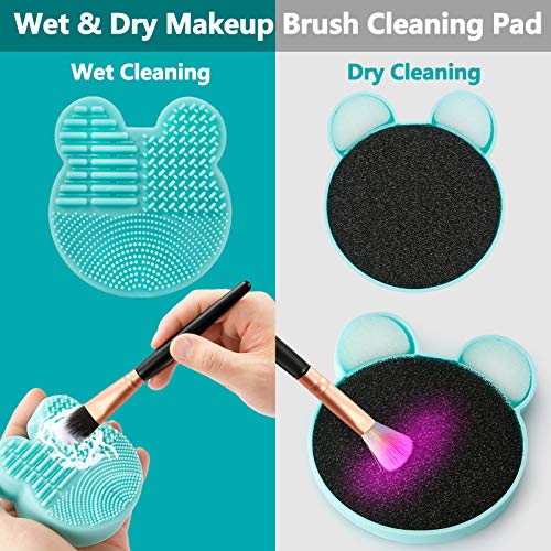 TailaiMei 2 Pack Makeup Brush Cleaning Mat with Color Removal Sponge, 2 in 1 Design Silicone Cleaner Pad for Dry Brush Color Switch and Wet Cleaning (Blue&Green) - Image 3