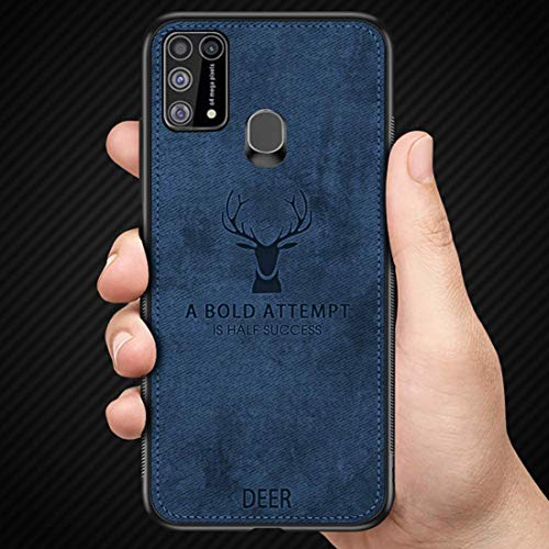 Image of Deer Series Shockproof Anti Slip Leather Finish Soft TPU Case Cover for Samsung Galaxy M31 - Blue