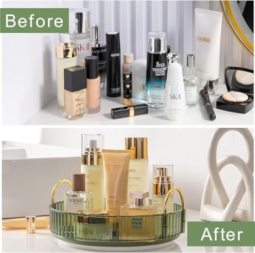 Image of 360 Rotating Makeup Organizer, Bathroom Make Up Spinning Holder Rack, Large Capacity Cosmetics Storage Vanity Shelf Countertop, Fits Cosmetics, Perfume, Skincare, Lipsticks (1 Tier, Green)