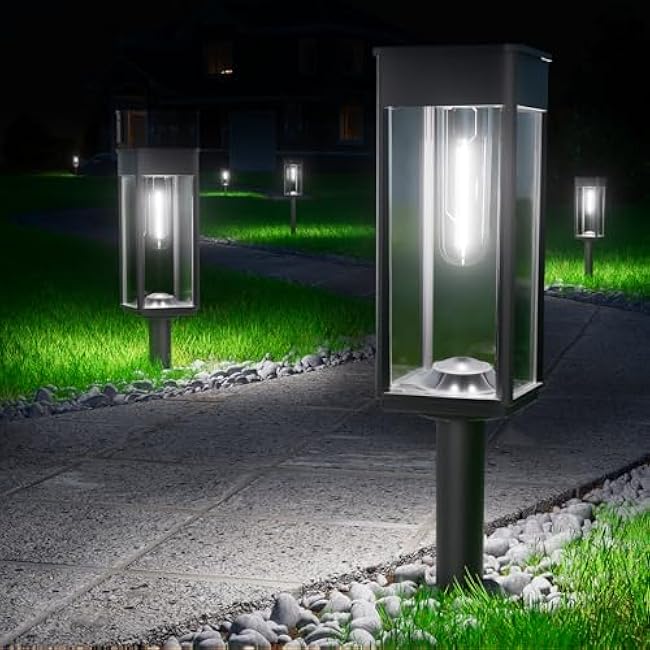 Bright Solar Pathway Lights Outdoor Waterproof IP65, 8 Pack Auto On/Off Solar Outdoor Lights for Path, Yard, Landscape, Lawn, Patio, Walkway, Driveway, Garden Decor Lighting Solar Powered