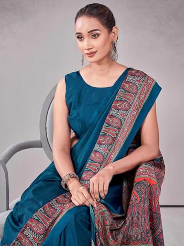 Image of Satrani Women's Crepe Printed Saree with Unstitched Blouse Piece