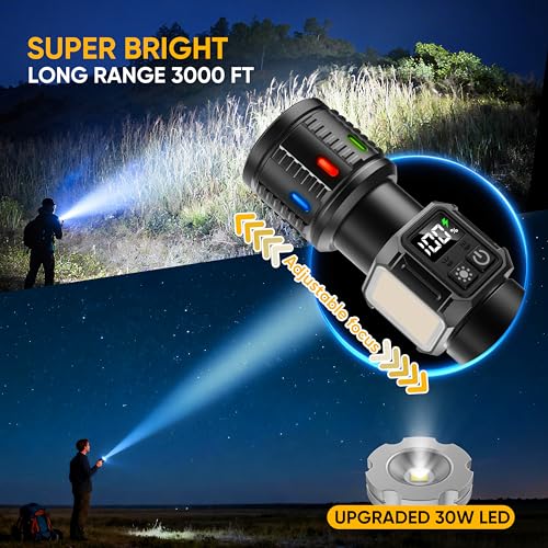 lesusnicy Rechargeable Flashlights High Lumens 100,000, Super Bright LED Flash Light Long Lasting USB C LCD Display, Dual Light Source & Buttons with Red Light, for Camping Hiking Emergency Home Gift - image 2