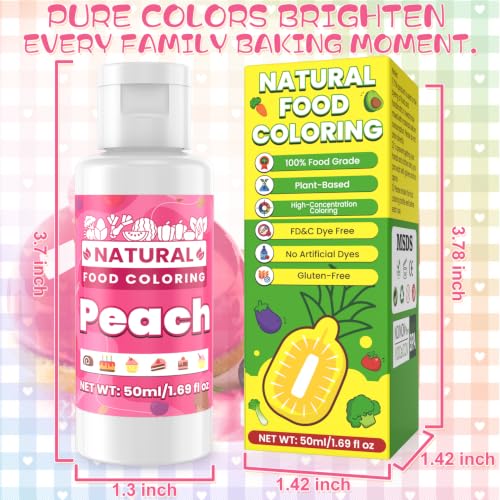 Image of Peach Natural Food Coloring - 50ml Plant Based Food Dye, No FD&C & Artificial Dyes, Gluten-Free, Food-Grade, Vibrant Liquid Colors for Icing, Baking, Cake Decorating, Frosting, Fondant, Slime - 1.69 Fl.Oz Bottles