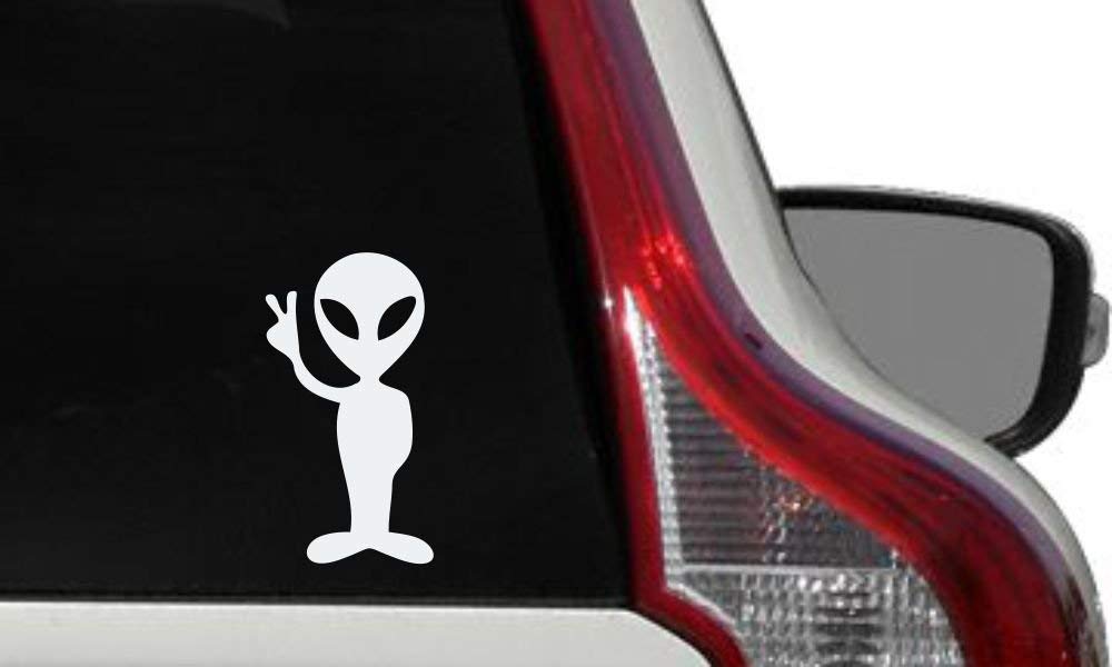 Alien Peace Pose Car Vinyl Sticker Decal Bumper Sticker for Auto Cars Trucks Windshield Custom Walls Windows Ipad MacBook Laptop Home and More (White)