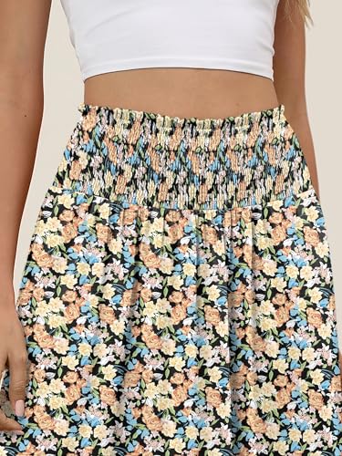 Image of ANRABESS Women's Maxi Skirts Summer Boho Floral High Waisted Flowy Swing Pleated Beach Long Skirt with Pockets