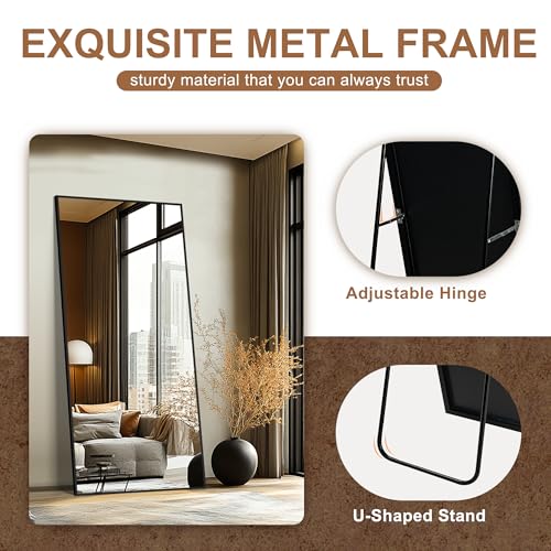 Delma Wall Full Length Mirror,Standing Mirror Full Body,Large Floor for Wall Door Bedroom Bathroom Living Room with Aluminium Frame(with Stand,70x30-Black)