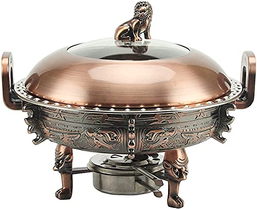 3L Edelstahl-Chafing Dish, runde Chafer-Buffetwärmer mit Essenspfannen, Aluminiumständer, sichtbarem Topfdeckel und Brennstoffhaltern für Hochzeiten, Partys, Bronze (Farbe: Rotkupfer)