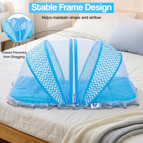 Image of Mosquito Net for Baby 0-6 Months, Foldable Baby Bed with Net, Portable Baby Bed Set with Breathable Mesh (Blue)
