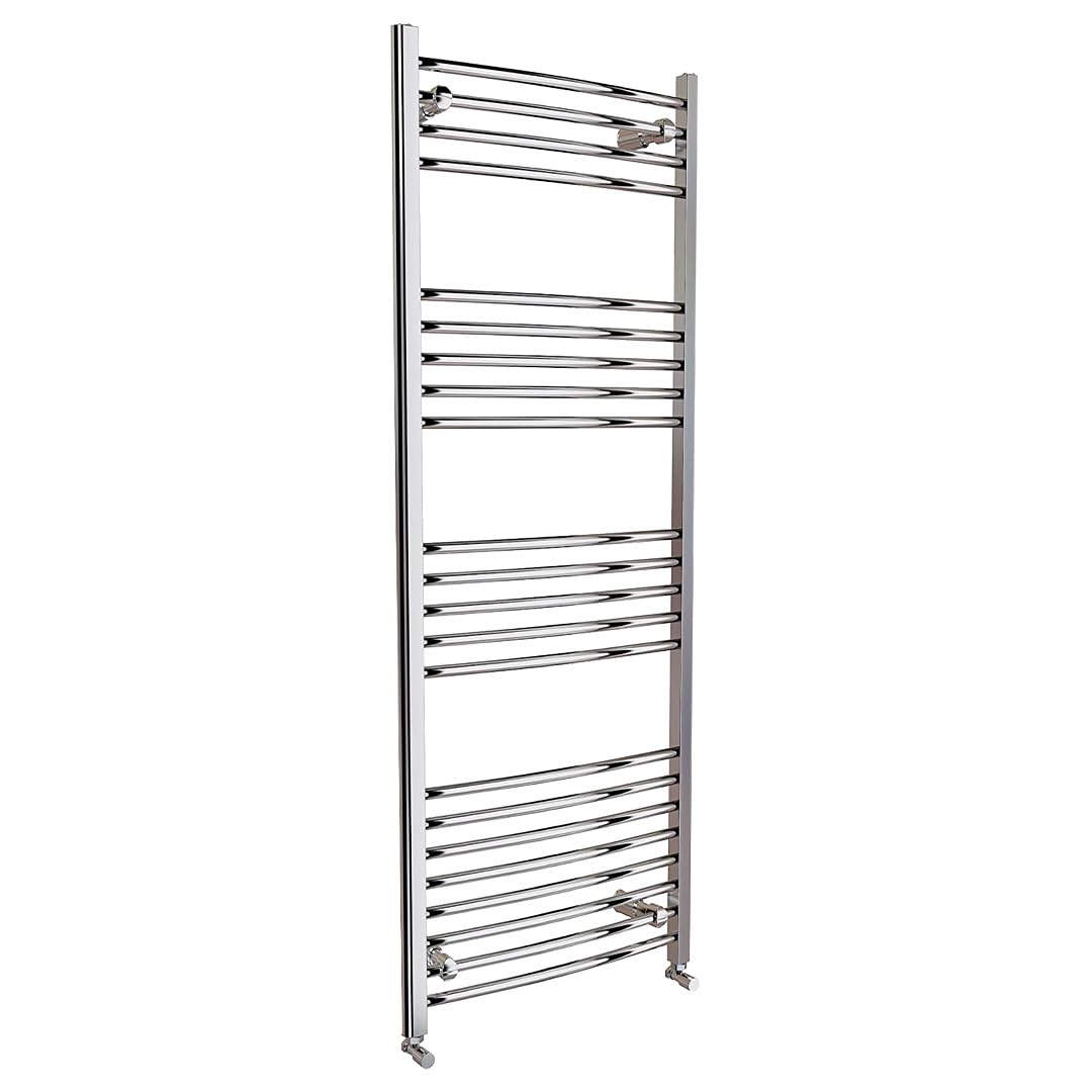 iBathUK Zypher Curved Wall Mounted Heated Towel Rail, 22 Column Steel High Thermal Output Hydronic Central Heating, Round Curved Designer Towel Radiator in Chrome, 1600 × 600mm